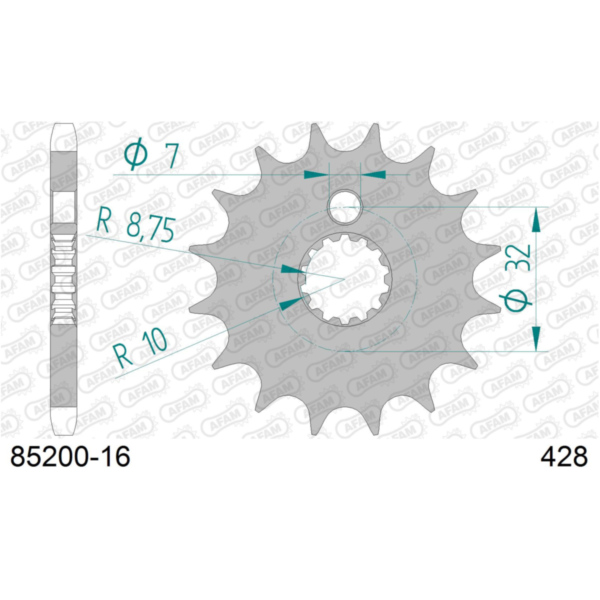 Front Sprocket AFAM 428 - 16t 8520016 fitting for MZ/MUZ RT  125  2007, 15 PS, 11 kw