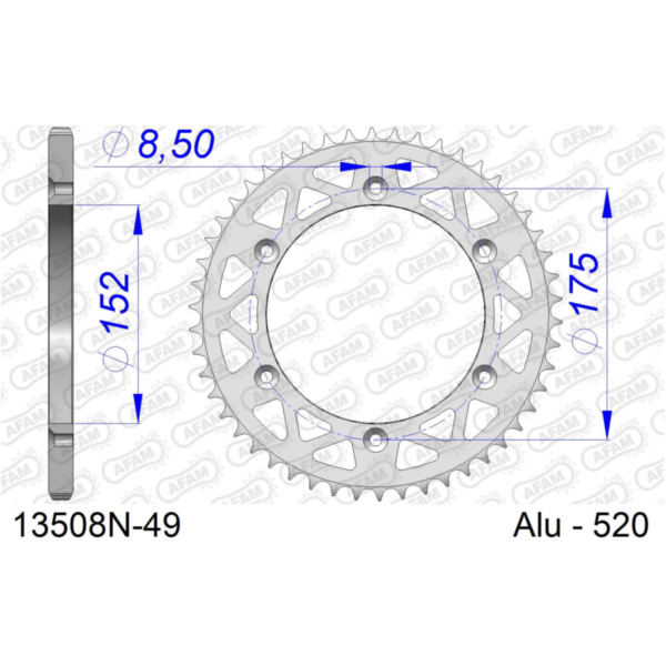 Alu Chain Wheel - Rear Sprocket AFAM 520 - 54t Gun Metal 13323+54