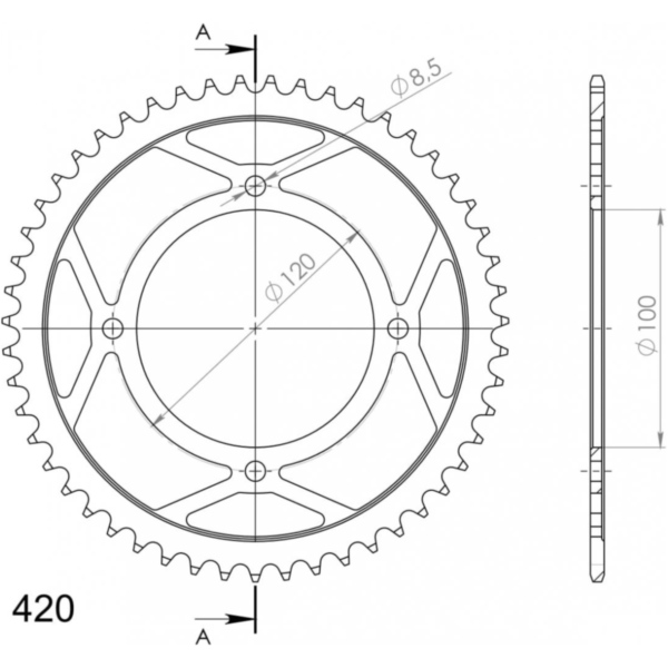 Steel-Rear Sprocket / Chain Wheel Supersprox 420/44t black 36618-44