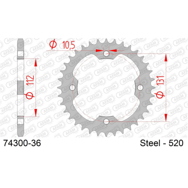 Steel Chain Wheel - Rear Sprocket AFAM 520 - 43t SILVER 5080643