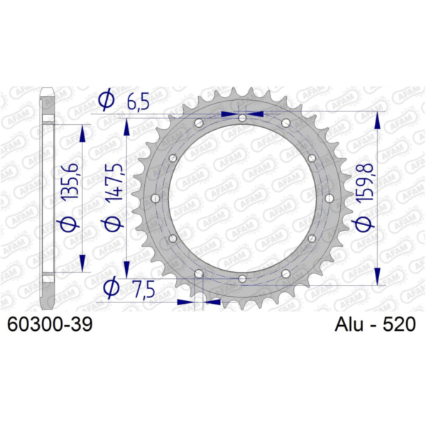 Alu Chain Wheel - Rear Sprocket AFAM 520 - 39t SILVER 6030039