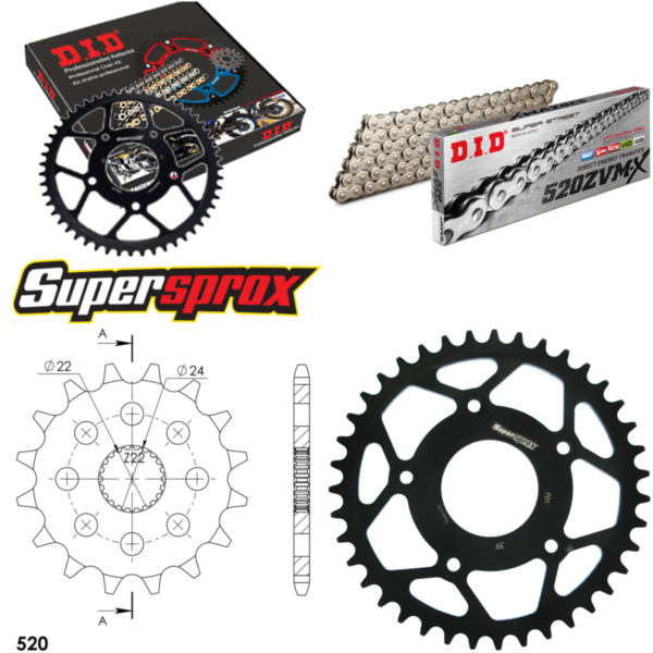 Chain Kit - Steel - for: APRILIA RS125 Extrema/Replica 15 PS 16-39-106 DID520ZVM-X(S&S) endless