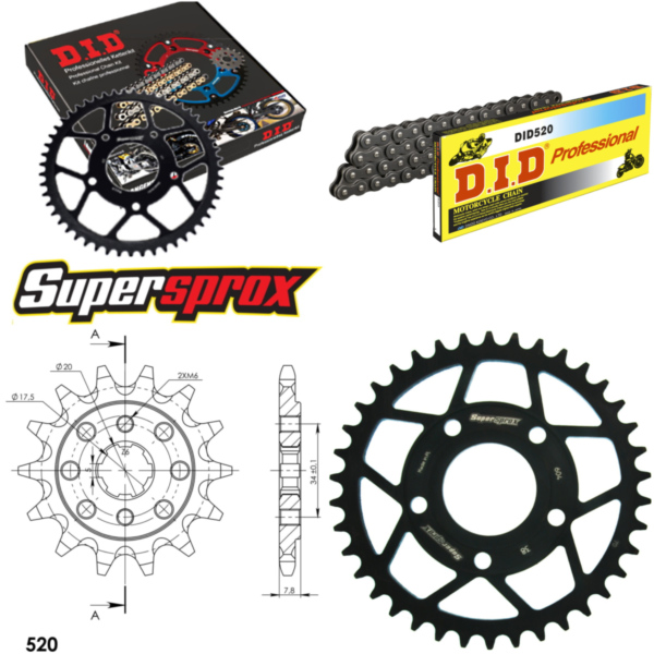 Kettensatz Stahl für: HONDA CRM125 95-99 14-38-108 DID520 Clip passend für Honda CA Rebel 125 JC24 1995, 11 PS, 8,1 kw