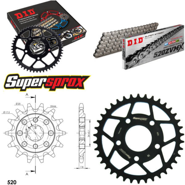Kettensatz Stahl für: HONDA CRM125 95-99 14-38-108 DID520ZVM-X Niet passend für Honda CA Rebel 125 JC24 1995, 11 PS, 8,1 kw