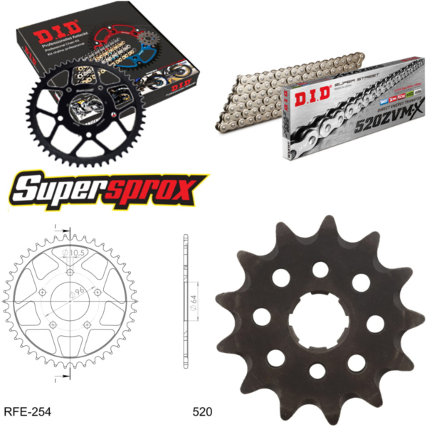 Kettensatz Stahl für: HONDA XL200 R Paris Dakar 83-84 13-43-104 DID520ZVM-X(S&S) Niet