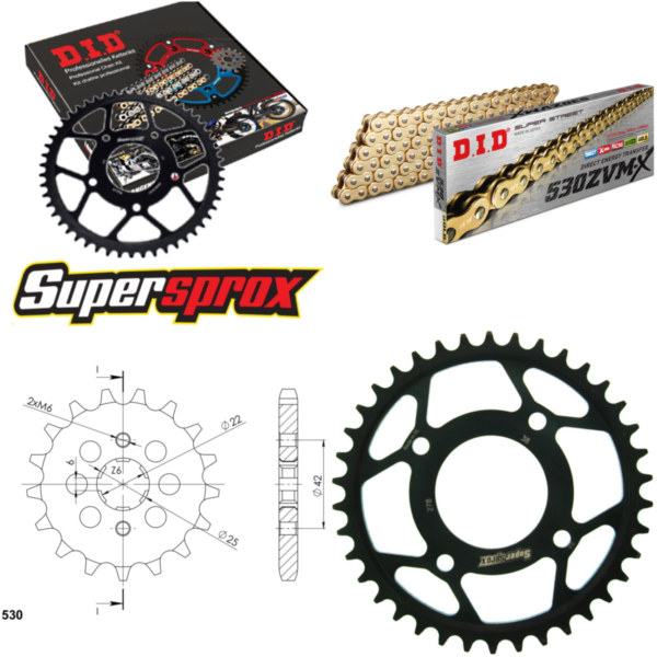 Chain Kit - Steel - for: HONDA CB350 F 73-76/CB400 F 74-79 17-38-096 DID530ZVM-X(G&G) rivet