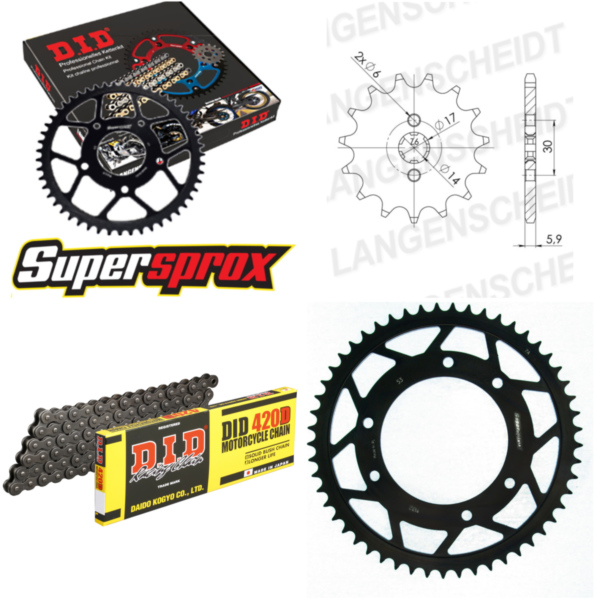 Kettensatz Stahl für: DERBI Senda R DRD 50 02-05/Senda R DR 13-53-130 DID420D Clip