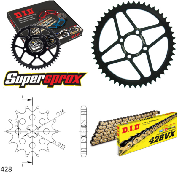 Chain Kit - Steel - for: YAMAHA DT80 MX-S 84-85 13-41-108 DID428VX(G&B) rivet