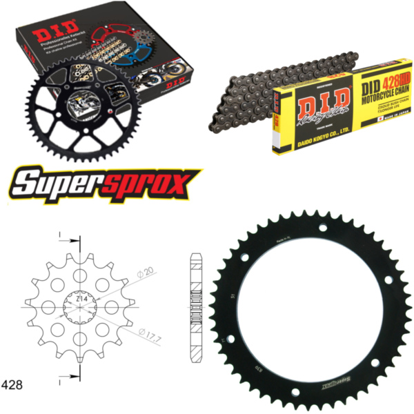 Chain Kit - Steel - for: YAMAHA DT125 R 101km/h 90-06 16-51-132 DID428HD Clip fitting for Yamaha DT  125 4BL 1992, 12 PS, 9 kw