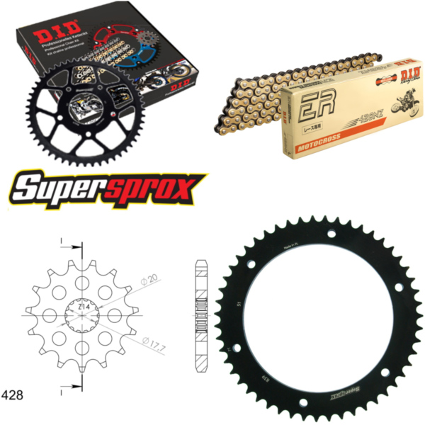 Chain Kit - Steel - for: YAMAHA DT125 R 101km/h 90-06 16-51-132 DID428NZ(G&B) Clip fitting for Yamaha DT  125 4BL 1992, 12 PS, 9 kw