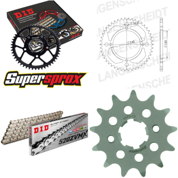 Chain Kit - Steel - for: YAMAHA XV125 Virago 97-99 13-47-114 DID520ZVM-X(S&S) endless fitting for Yamaha XV Virago 125 5AJ 1998, 11,4 PS, 8,4 kw