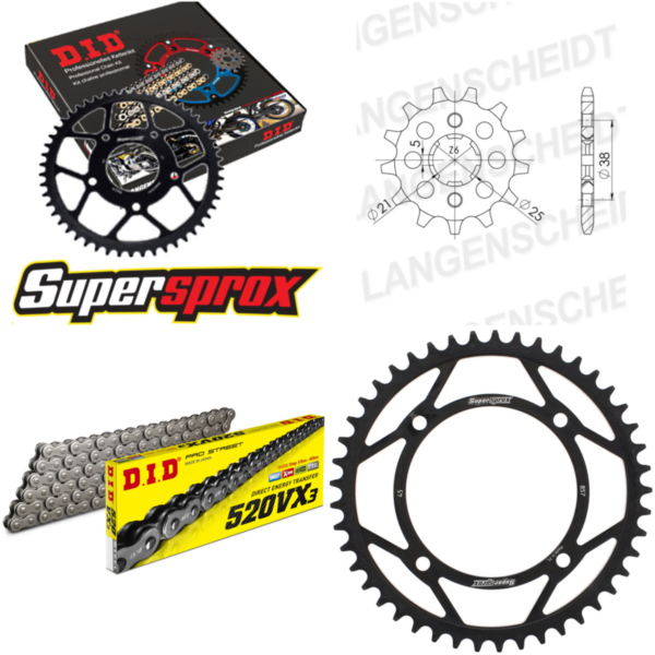 Chain Kit - Steel - for: YAMAHA XV125 Virago 103km/h 97-99 14-45-114 DID520VX3 rivet