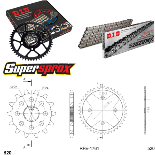 Chain Kit - Steel - for: BOMBARDIER DS450 08-12 14-42-098 DID520ZVM-X rivet