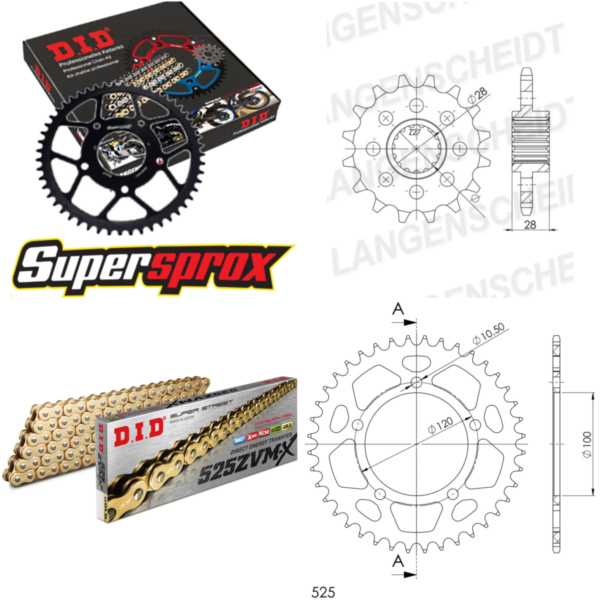 Chain Kit - ALU - black for: APRILIA NA850 Mana /GT 08-14 18-40-100 DID525ZVM-X(G&G) endless