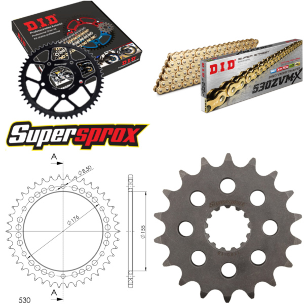 Chain Kit - ALU - black for: TRIUMPH Speed Triple 955 02-0 18-42-106 DID530ZVM-X(G&G) endless
