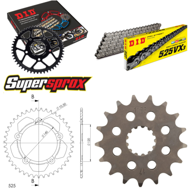 Chain Kit - ALU - black for: TRIUMPH T100 Bonneville 800 0 17-43-104 DID525VX3 endless fitting for Triumph Bonneville T100 Centennial 800 908MD 2002, 34 PS, 25 kw