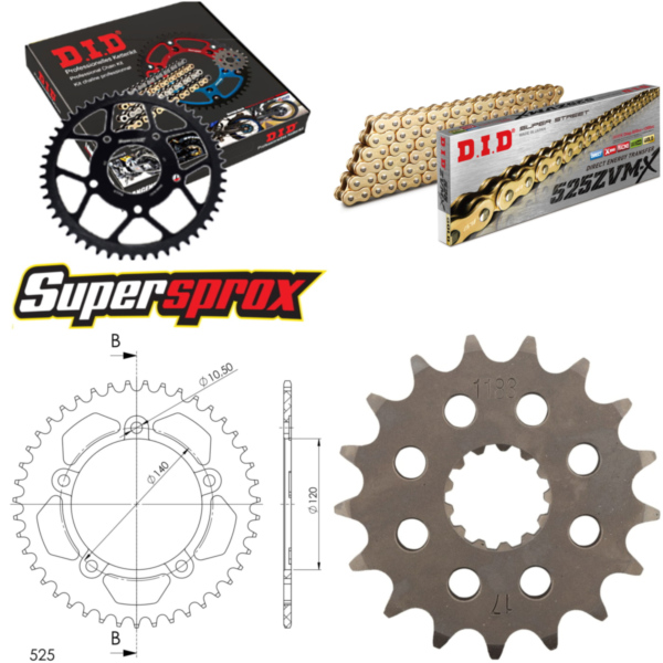 Chain Kit - ALU - black for: TRIUMPH T100 Bonneville 800 0 17-43-104 DID525ZVM-X(G&G) endless fitting for Triumph Bonneville T100 Centennial 800 908MD 2002, 34 PS, 25 kw