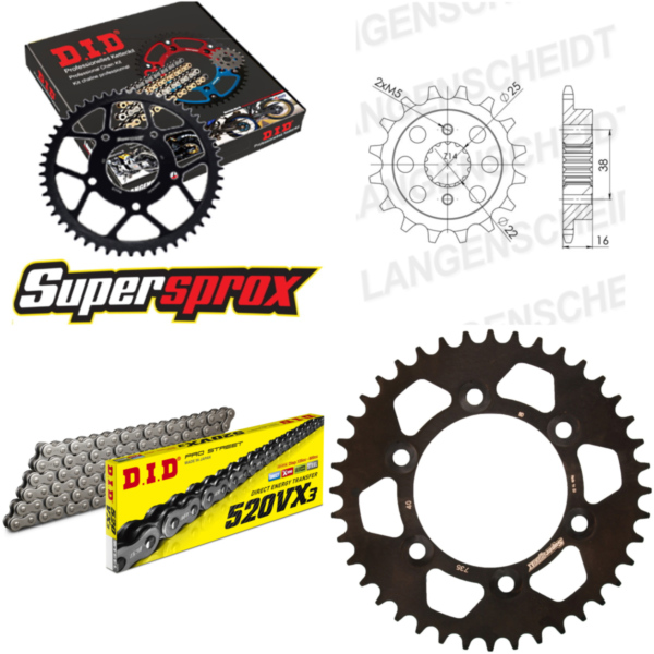 Kettensatz Alu schwarz für: DUCATI 750 SS 99-01 14-40-100 DID520VX3 Endlos