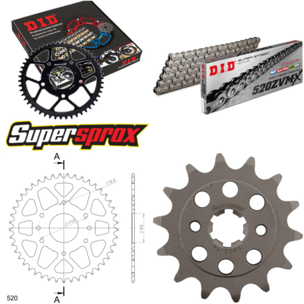 Chain Kit - ALU - orange for: KTM 125 Duke 6-Loch 11-19/RC 14-45-112 DID520ZVM-X rivet