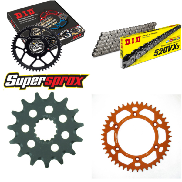 Kettensatz Alu orange für: KTM EGS400 LC4 93-98/EGS400 LC 15-45-118 DID520VX3 Clip