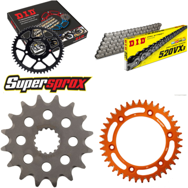 Chain Kit - ALU - orange for: KTM Duke 690 08-15/Duke 690 R 16-40-114 DID520VX3 rivet