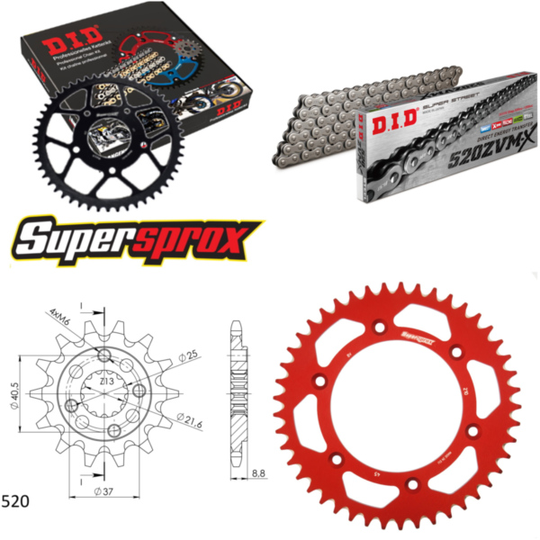 Chain Kit - ALU - red for: HONDA XR650 L [US] 93-96 15-45-114 DID520ZVM-X endless