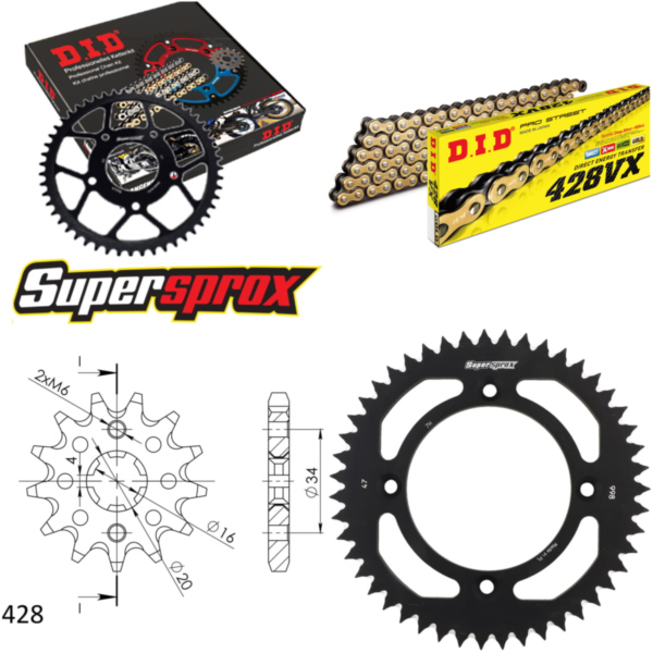 Kettensatz Alu schwarz für: YAMAHA YZ80 19``/16`` 93-01 13-47-120 DID428VX(G&B) Endlos