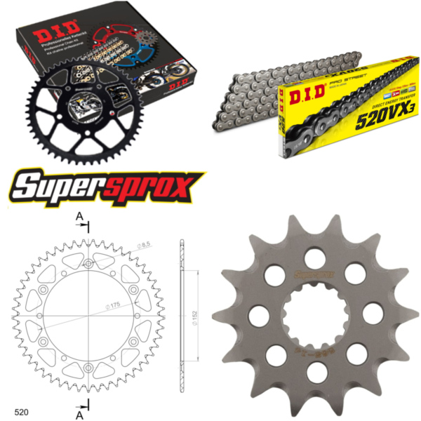 Kettensatz Alu schwarz für: YAMAHA YZ400 F 98-98 14-49-114 DID520VX3 Endlos