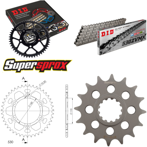 Chain Kit - ALU - black for: YAMAHA YZF1000 R1 98-03 16-43-114 DID530ZVM-X rivet