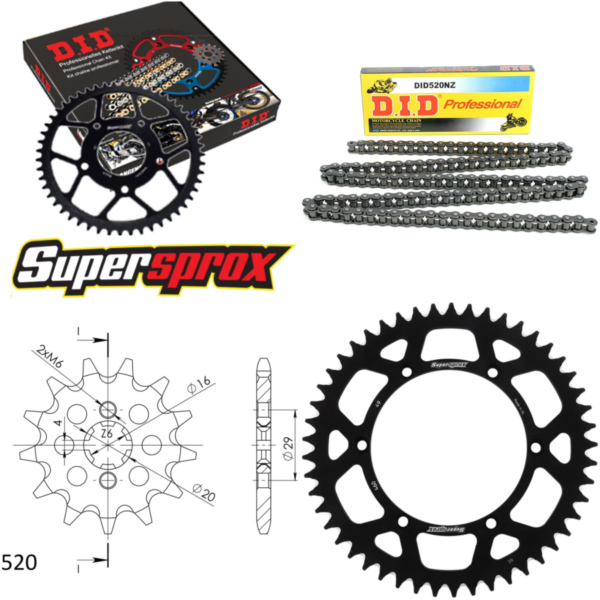 Chain Kit - ALU - black for: KAWASAKI KX125 92-93 12-49-112 DID520NZ Clip