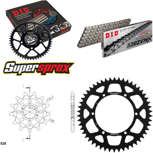 Chain Kit - ALU - black for: KAWASAKI KLX450 R 05-06/KX450 13-50-114 DID520ZVM-X endless