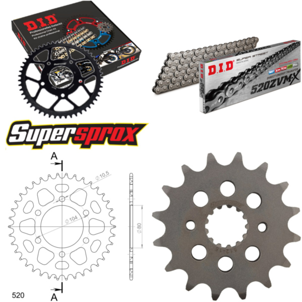 Chain Kit - ALU - black for: KAWASAKI GPZ400 49PS 85-89/ 16-38-104 DID520ZVM-X rivet