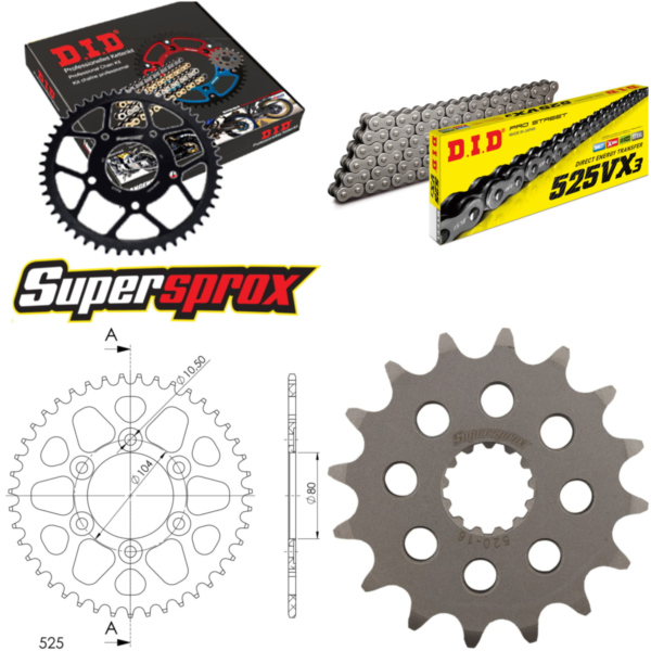 Chain Kit - ALU - black for: KAWASAKI ZX-7 RR 750 96-02 16-42-108 DID525VX3 endless