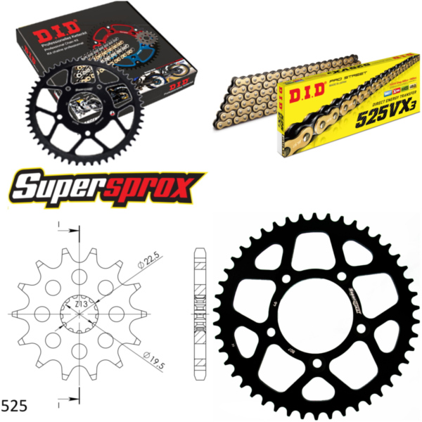 Kettensatz Alu schwarz für: SUZUKI GSF400 Bandit 93-97 14-46-114 DID525VX3(G&B) Clip