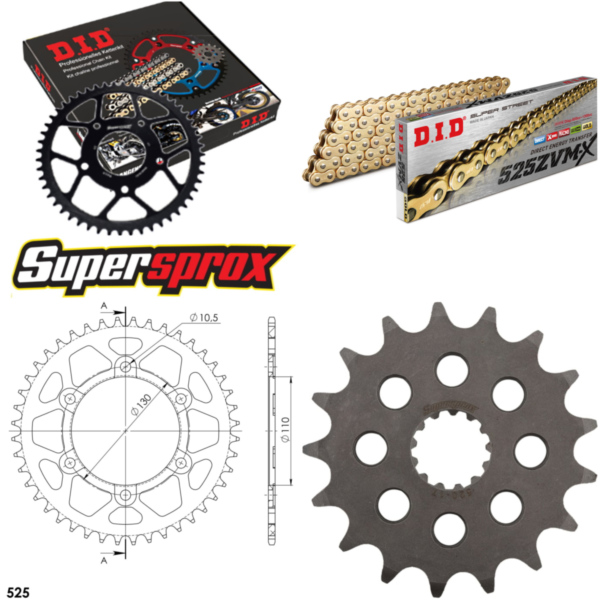 Kettensatz Alu schwarz für: SUZUKI GSX-S 1000 F / ABS 15- 17-44-116 DID525ZVM-X(G&G) Endlos