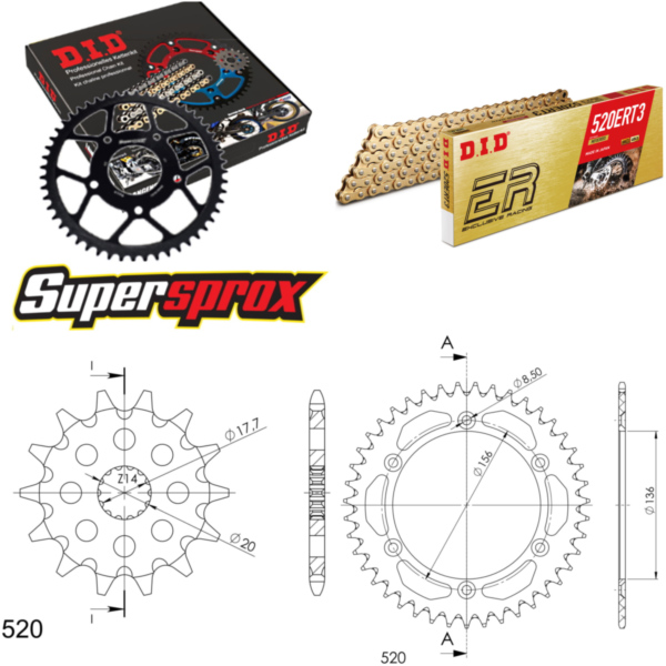 Chain Kit - ALU - black for: Gas Gas SM125 02-09 13-43-112 DID520ERT2(G&G) Clip