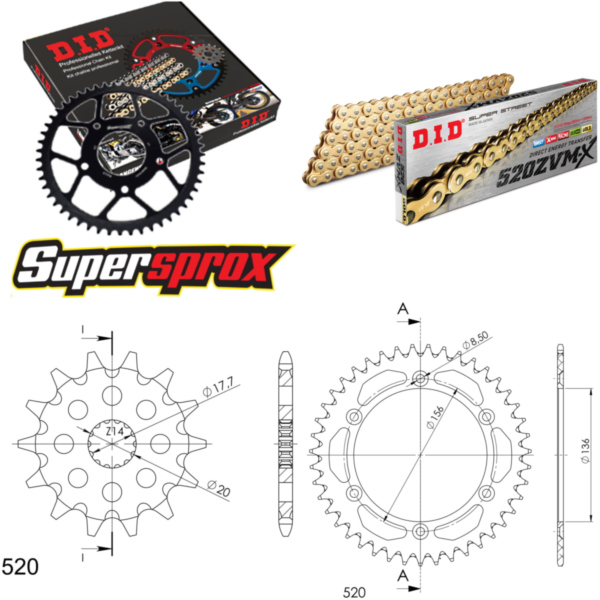 Chain Kit - ALU - black for: Gas Gas SM125 02-09 13-43-112 DID520ZVM-X(G&G) endless