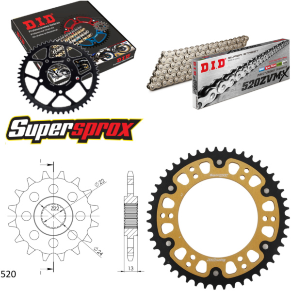 Chain Kit Stealth gold for: APRILIA Pegaso 650 92-95 16-47-110 DID520ZVM-X(S&S) rivet
