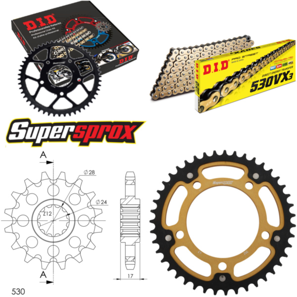 Chain Kit Stealth gold for: HONDA CBR600 F 91-96 15-43-108 DID530VX3(G&B) endless