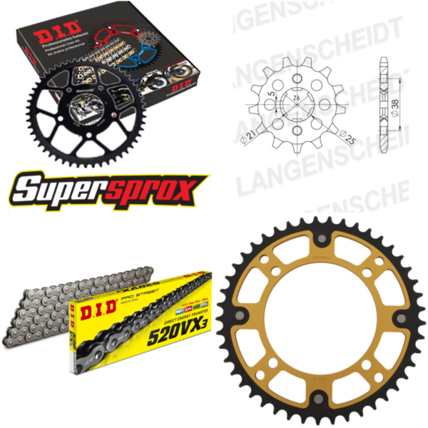 Chain Kit Stealth gold for: YAMAHA XV125 Virago 103km/h 14-45-114 DID520VX3 endless