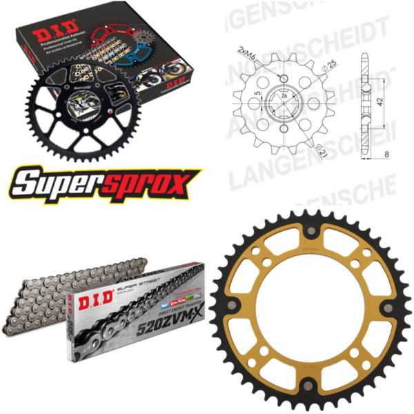 Kettensatz Stealth gold für: YAMAHA XV250 S Virago 95-00/ 16-45-114 DID520ZVM-X Niet