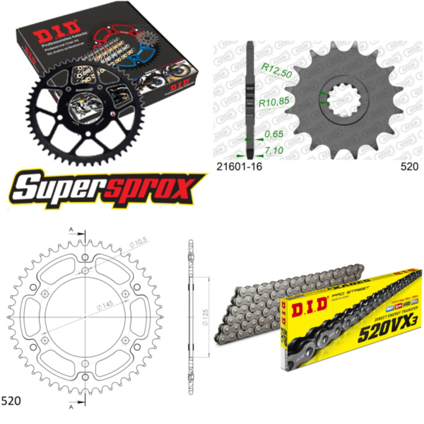 Kettensatz Stealth gold für: YAMAHA XTZ Super Tenere 89-98 16-46-112 DID520VX3 Endlos