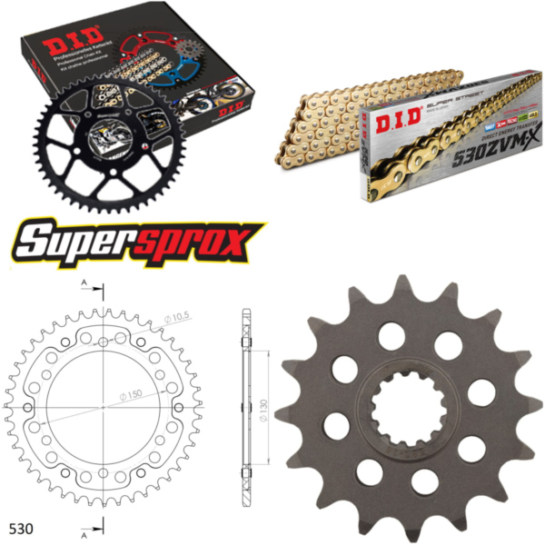Kettensatz Stealth gold für: YAMAHA YZF750 R >530< 93-97 16-43-106 DID530ZVM-X(G&G) Niet