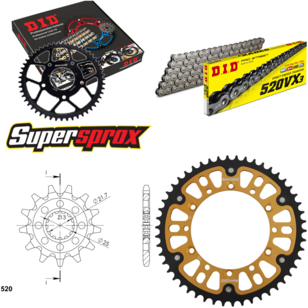 Chain Kit Stealth gold for: KAWASAKI KLX450 R 07-15 13-50-116 DID520VX3 Clip
