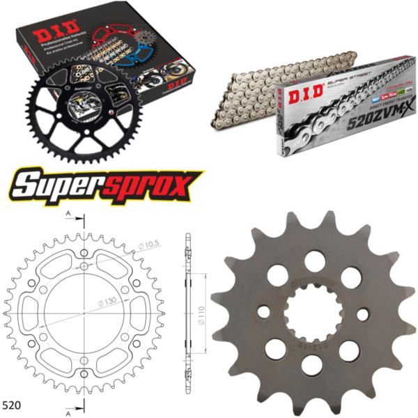 Chain Kit Stealth gold for: KAWASAKI GPZ500 S 94-03 16-41-104 DID520ZVM-X(S&S) rivet