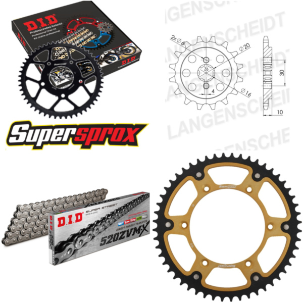 Kettensatz Stealth gold für: HUSQVARNA WR125 95-97/WRE125 13-52-114 DID520ZVM-X Niet