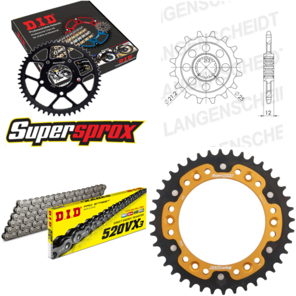 Kettensatz Stealth gold für: HUSABERG FS650 C /E 01-08 15-40-110 DID520VX3 Niet