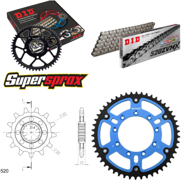 Chain Kit Stealth blue TM Cross 400 02-10/SMF400 F 13-50-116 DID520ZVM-X endless