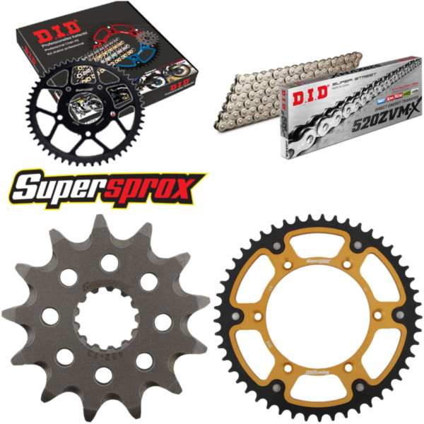 Kettensatz Stealth gold für: SUZUKI RM250 93-93/RMX250 89 13-49-116 DID520ZVM-X(S&S) Niet