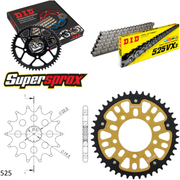 Kettensatz Stealth gold für: SUZUKI GSX-R 400 91-97 14-44-108 DID525VX3 Clip